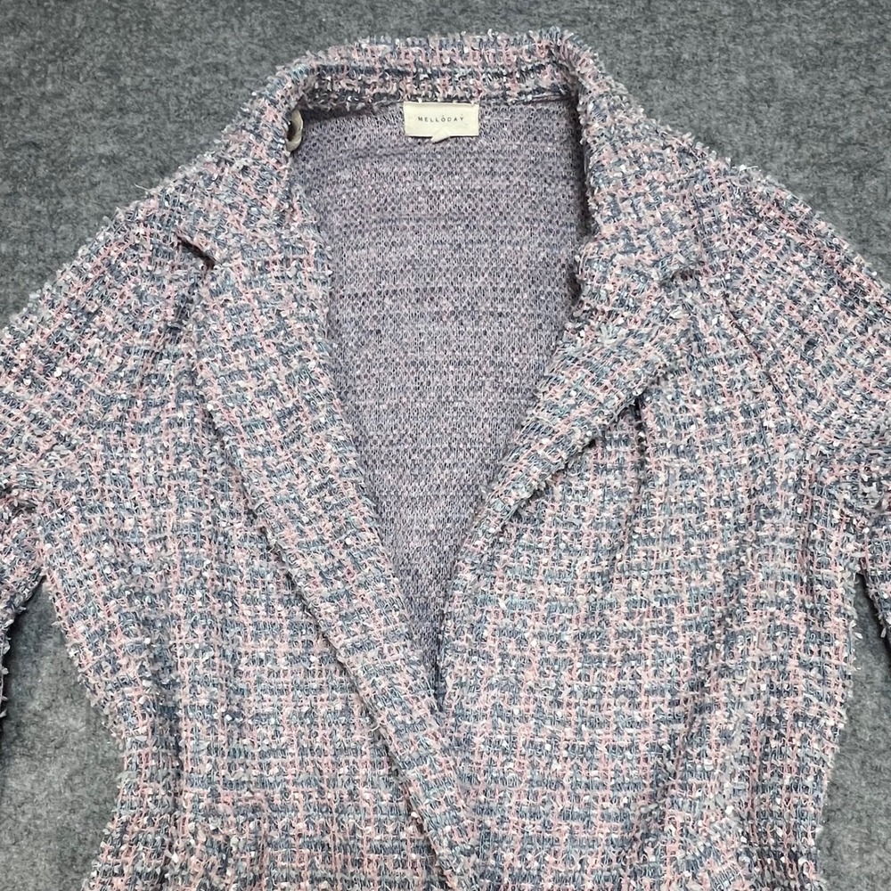 MELLODAY Women's Open Front Tweed Cardigan Jacket Pink‎ Blue Gray Size M - Picture 2 of 7